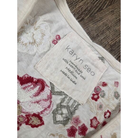 Karyn Seo Top Medium Tan Embroidered Floral Handmade Blouse Shirt - Picture 4 of 6